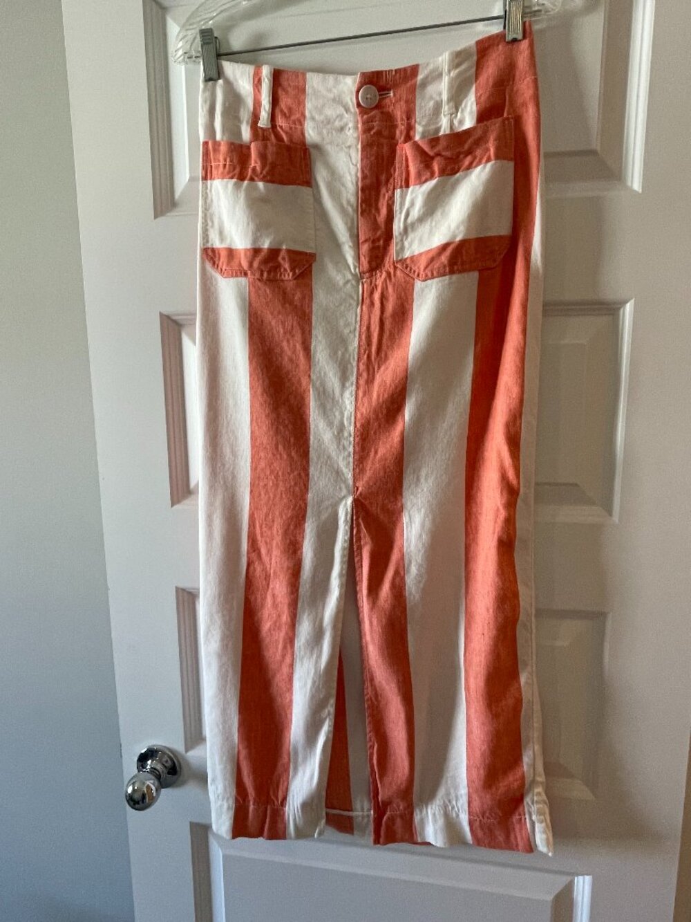 By Anthropologie Maeve Colette Linen Stripe Front Slit Maxi Skirt S